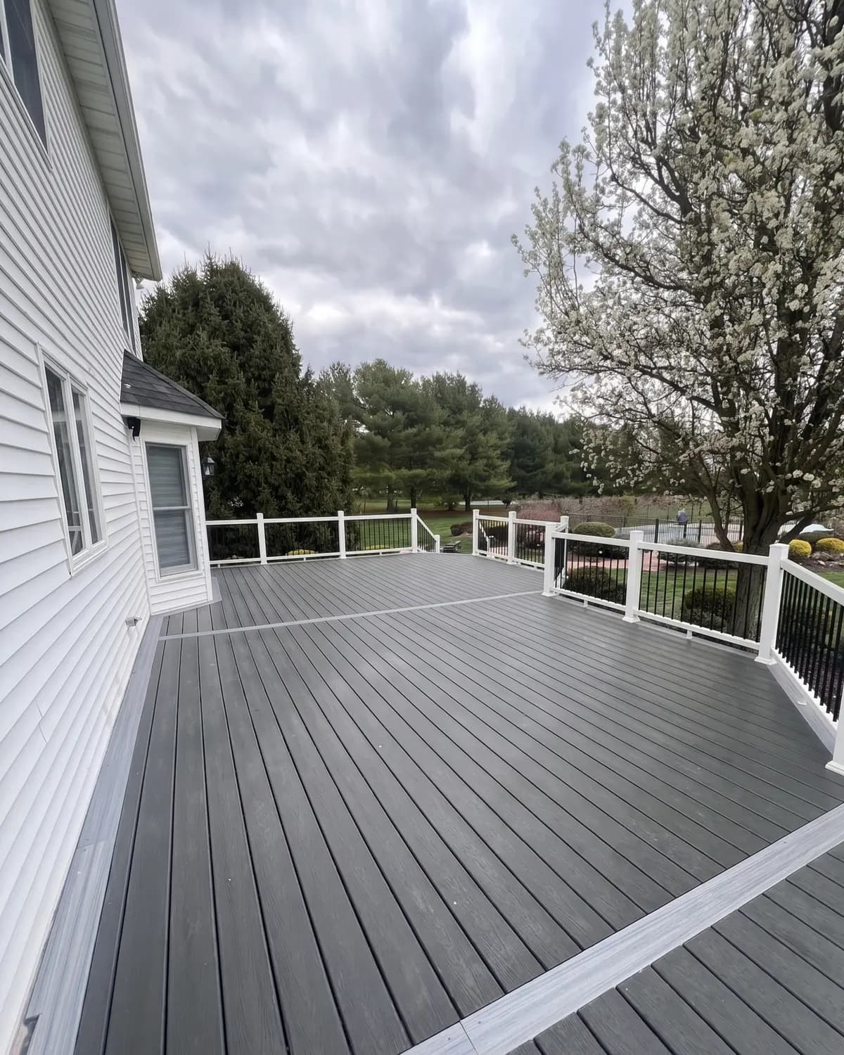 Multi-level cedar deck with stairs — Teaneck, NJ